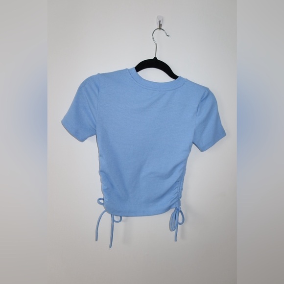 Zara Light Blue Short Sleeve Slightly Cropped Top Side Ties Size Small - Picture 3 of 6